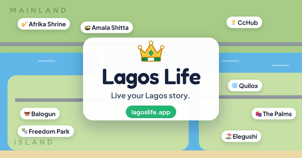 Official Lagos Life artwork showing the mainland, island and city landmarks.