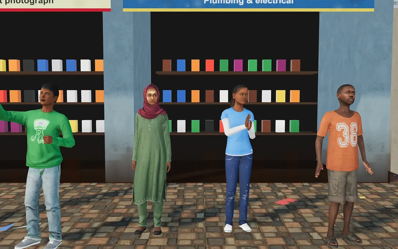 Official Naija Childhood artwork showing four school friends standing in front of a shop.