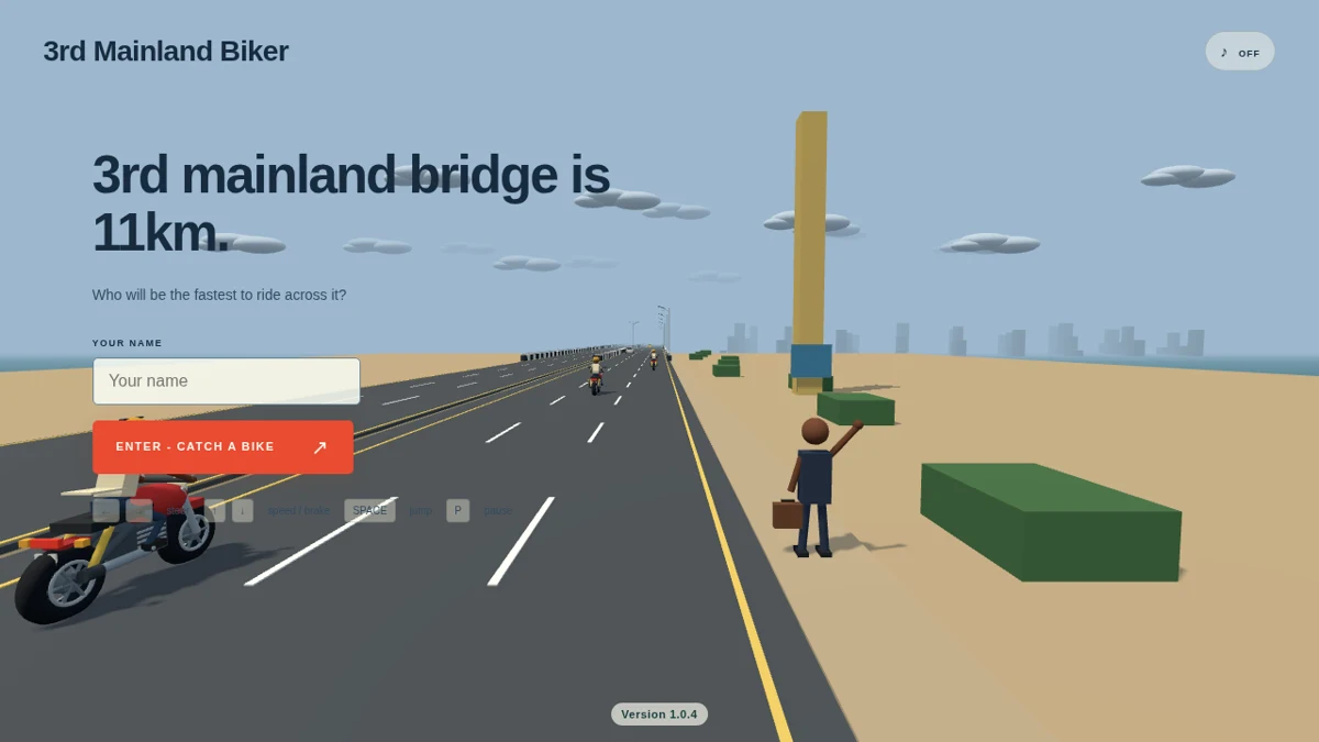 Genuine 3rd Mainland Biker title screen with motorcycles riding across the bridge.