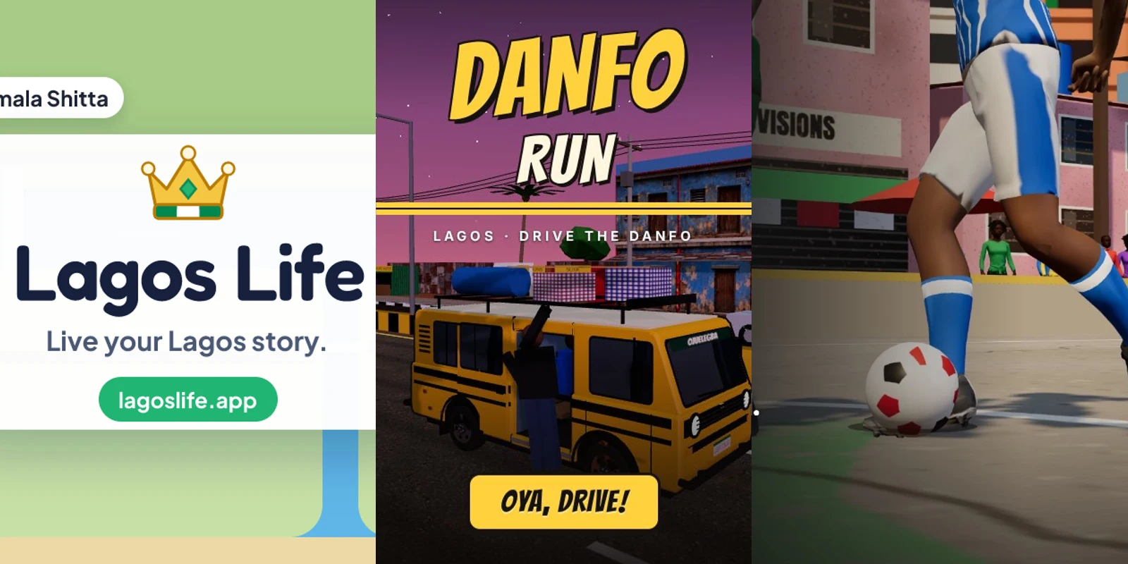 A collage of genuine Lagos Life, Danfo Run and Monkey Post artwork.