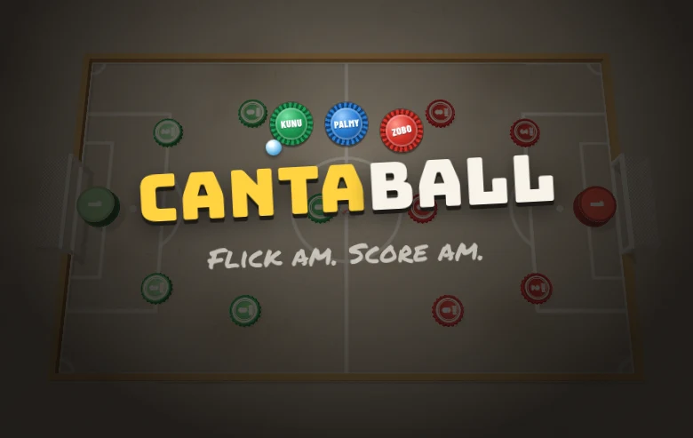 Genuine Cantaball title screen with coloured bottle caps on a football pitch.