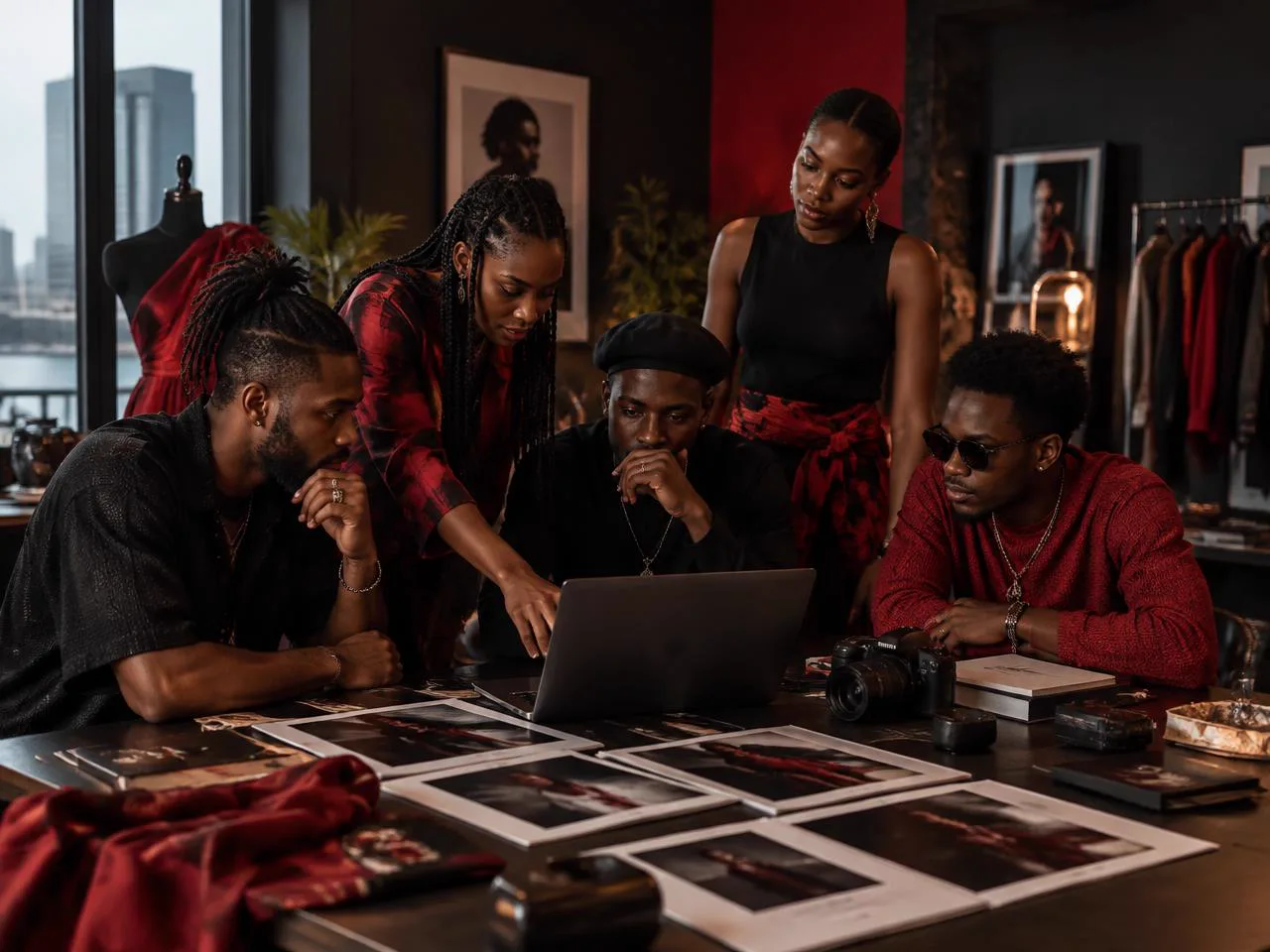 African creators reviewing photography and production work