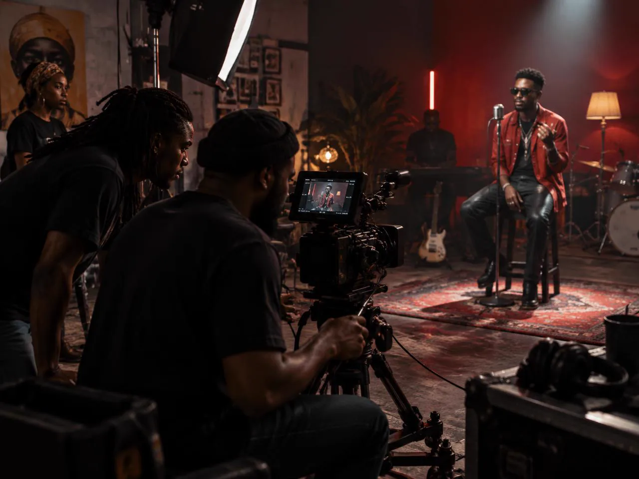 African film crew producing a performance video